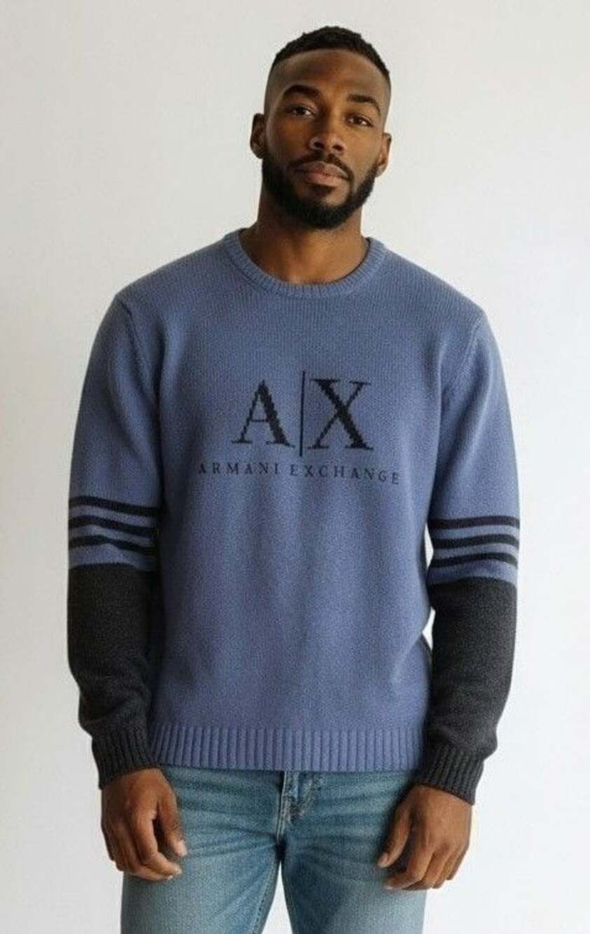 Armani Exchange Sweater Size XL Blue Wool Crewneck